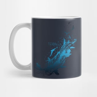 Blue feather with birds and letters Mug